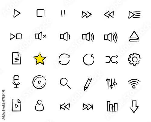 Multimedia sketch icons set