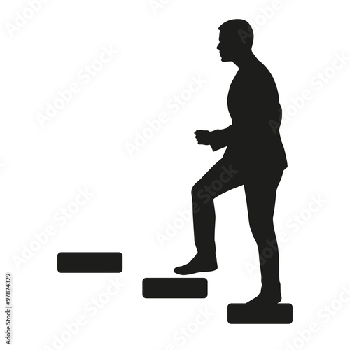 Businessman is going upstairs. Vector silhouette