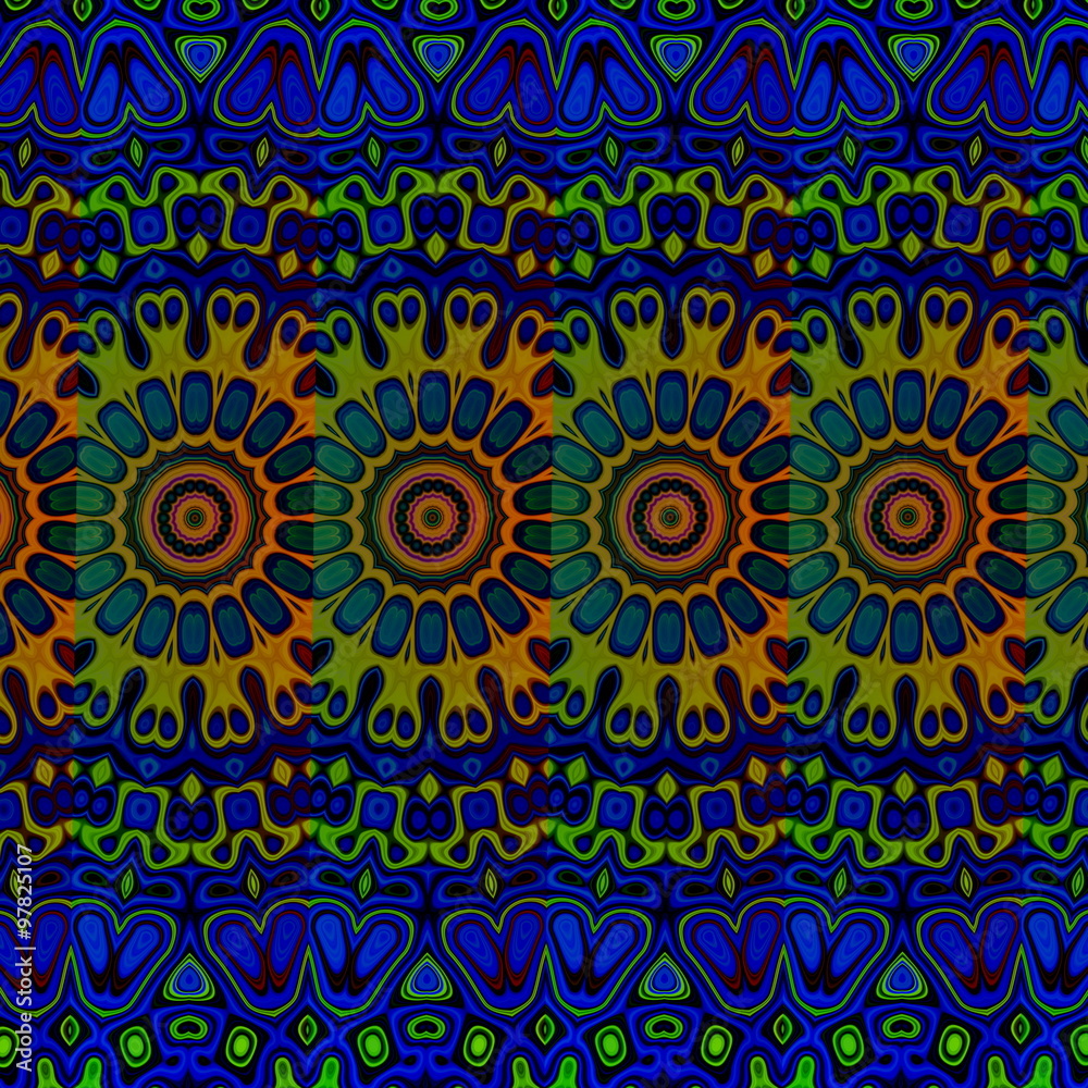 Blue psychedelic pattern background. Modern ornate style.