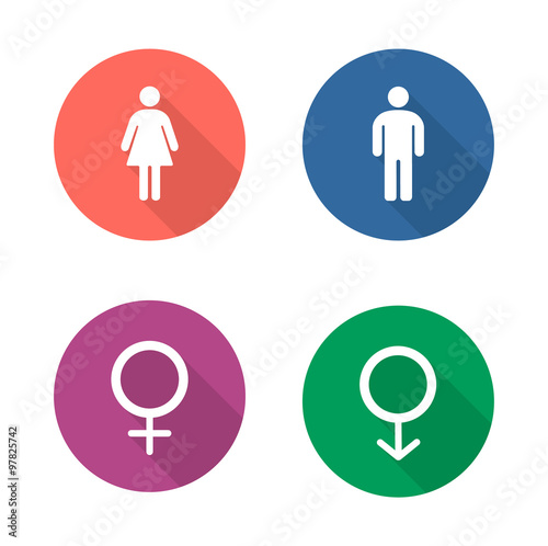Gender symbols flat design icons set