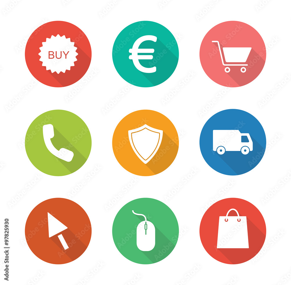 Web store flat design icons set