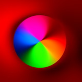 Rainbow colored hole on red 3d background. Creative orb idea.