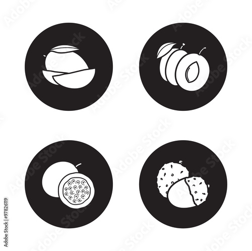 Fruits monochrome icons set