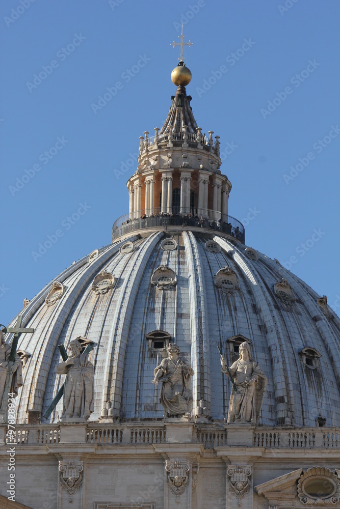 Architectural close up of the Dome of Saint Peter Basilica in Vatican City, Rome