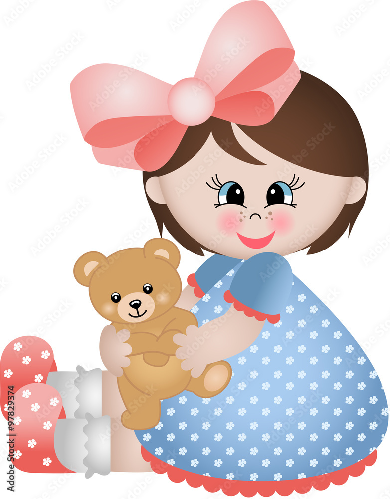 Cute girl sitting playing with teddy bear Cute girl sitting playing with teddy bear