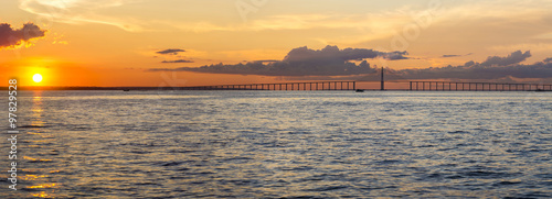 Sunset and Manaus Iranduba Bridge over the Amazon, Brazil photo