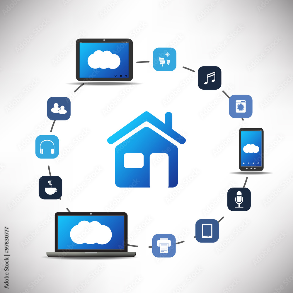 Internet Of Things, Digital Home And Networks Design Concept With Icons Internet Of Things, Digital Home And Networks Design Concept With Icons