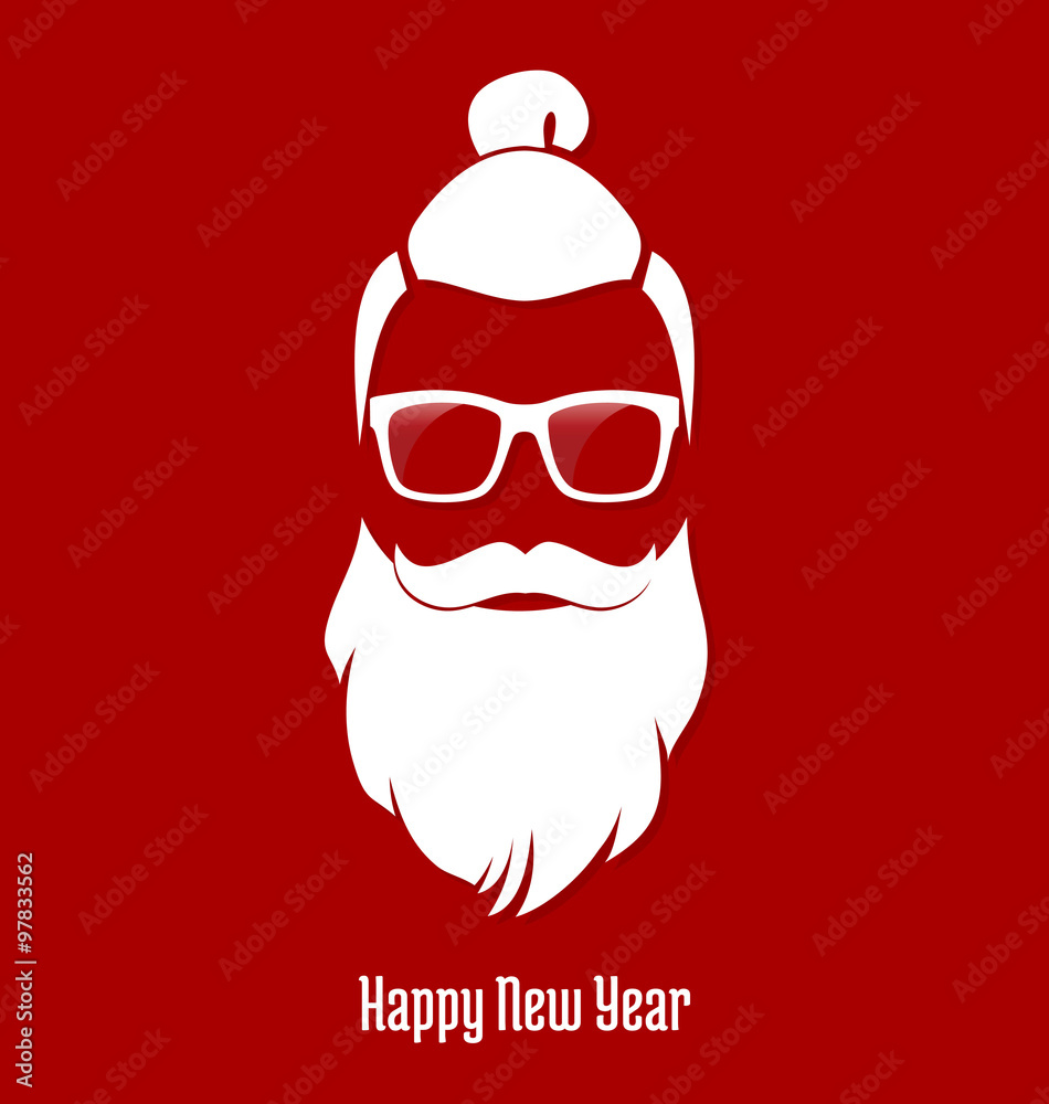 Hipster Santa Claus, Party, Greeting Card, Banner, Sticker, Hipster Style.  Man Bun Hairstyle. Stock-Vektorgrafik | Adobe Stock