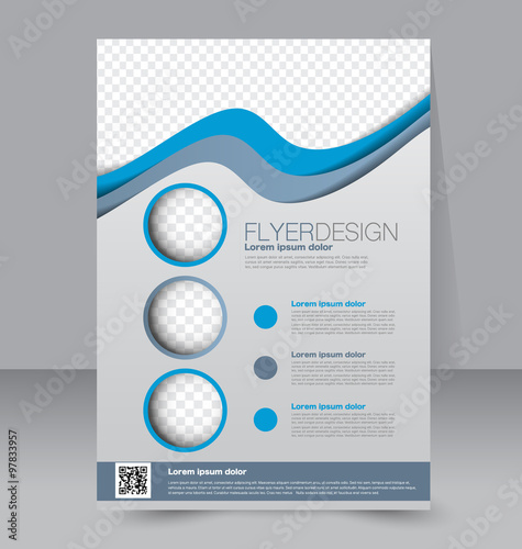 Template for brochure or flyer. Editable A4 poster for business, education, presentation, website, magazine cover. Blue and grey color.