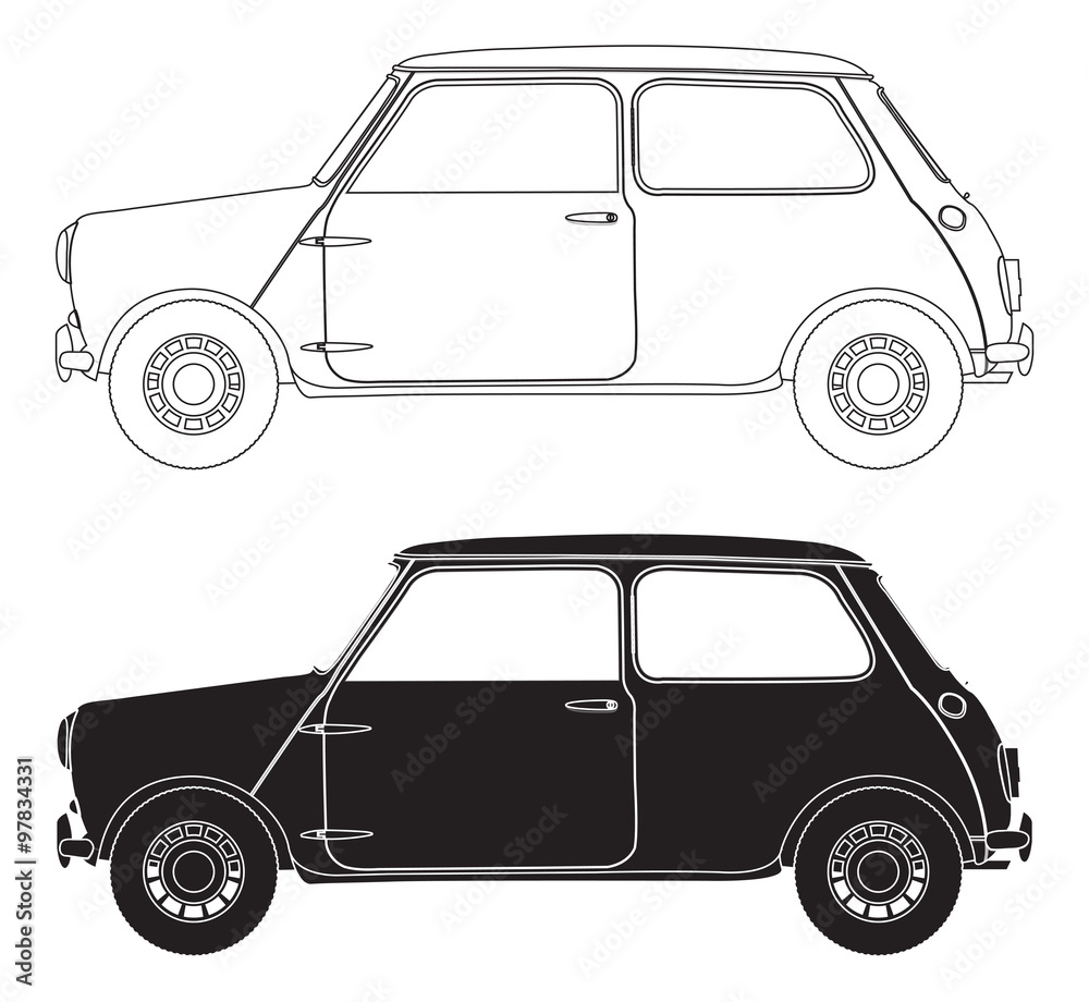 Old Small Car Outlines - obrazy, fototapety, plakaty 