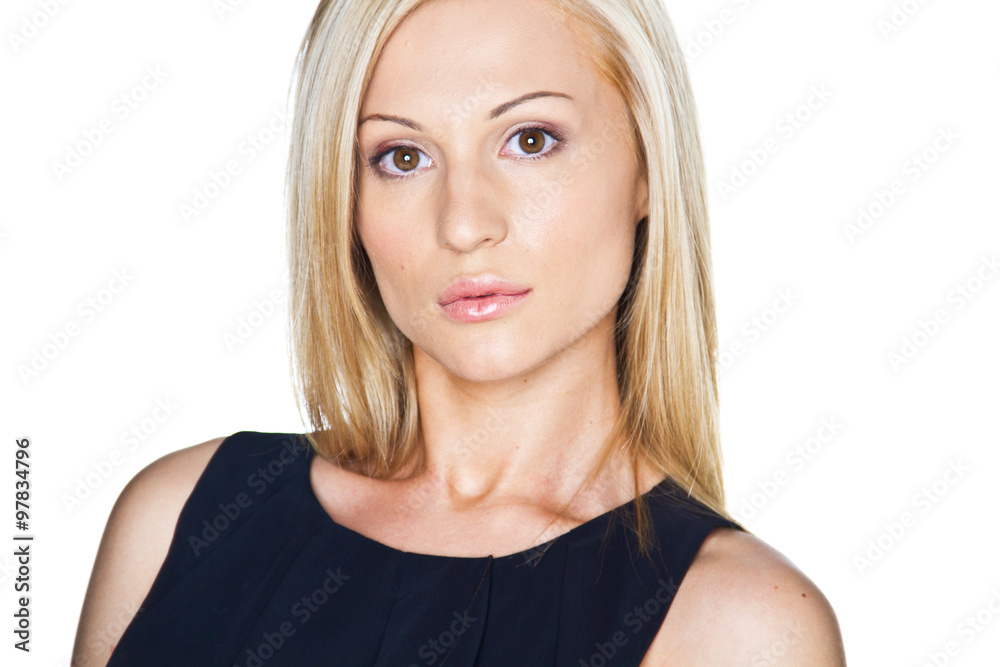 beautiful young woman with blonde hair, white background beautiful young woman with blonde hair, white background