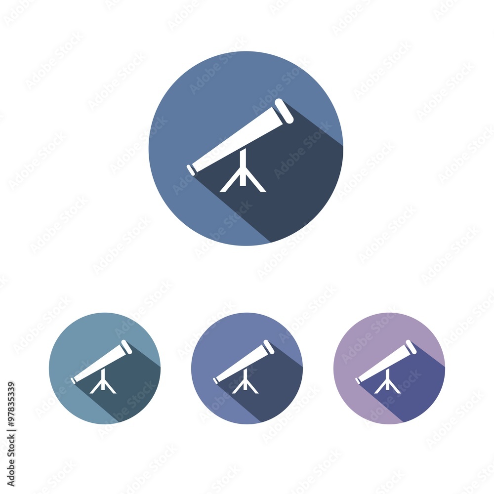 Icono de un telescopio sobre fondos azules. Ilustración vectorial Icono de un telescopio sobre fondos azules. Ilustración vectorial