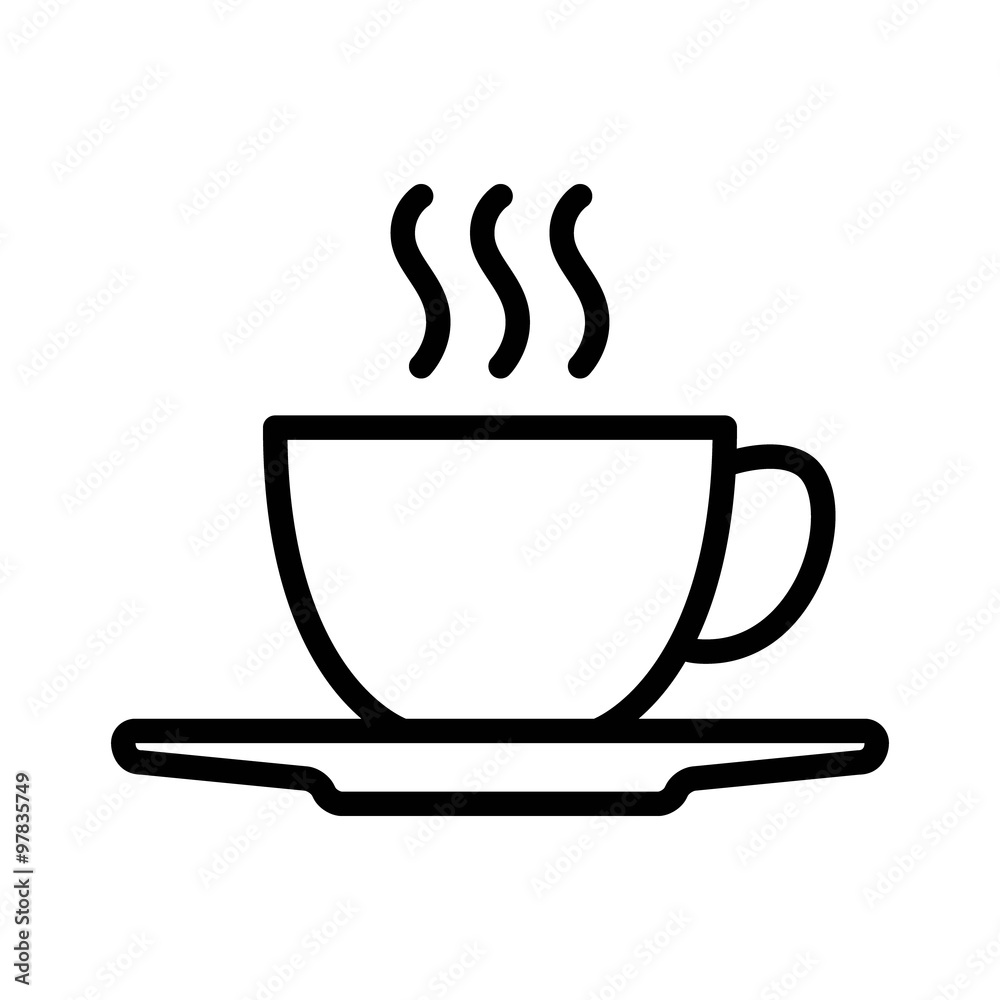 Hot coffee cup with plate line art icon for apps and websites Hot coffee cup with plate line art icon for apps and websites