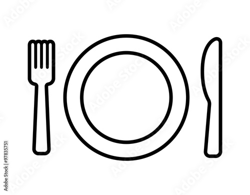 Dining line art icon with plate, fork and knife for apps and websites