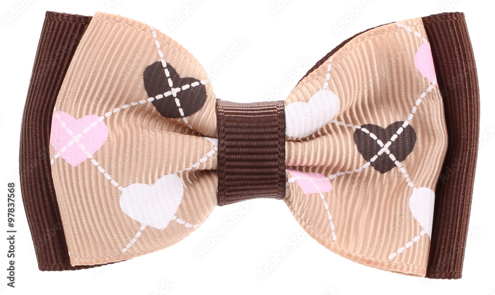 Hair bow tie brown with colorful hearts of love Hair bow tie brown with colorful hearts of love