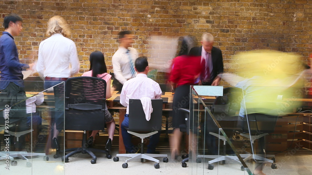 Time lapse of creative mixed ethnicity business team in modern office Time lapse of creative mixed ethnicity business team in modern office