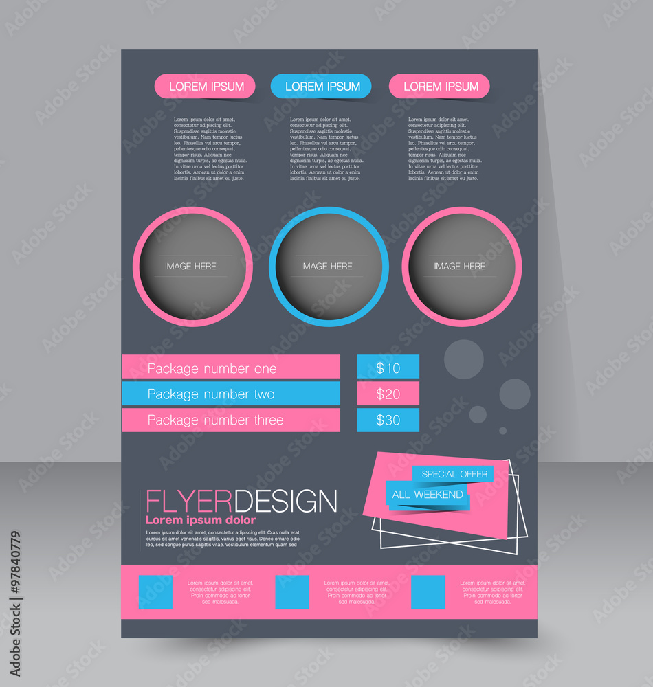 Flyer template. Business brochure. Editable A4 poster for design, education, presentation, website, magazine cover. Pink and blue color. Flyer template. Business brochure. Editable A4 poster for design, education, presentation, website, magazine cover. Pink and blue color.
