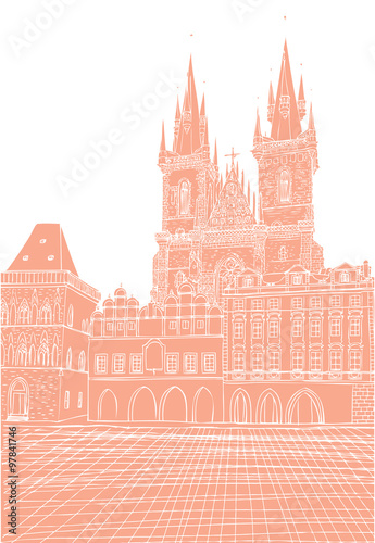 Prague town, Czech Republic. Church of Mother of God before Tyn