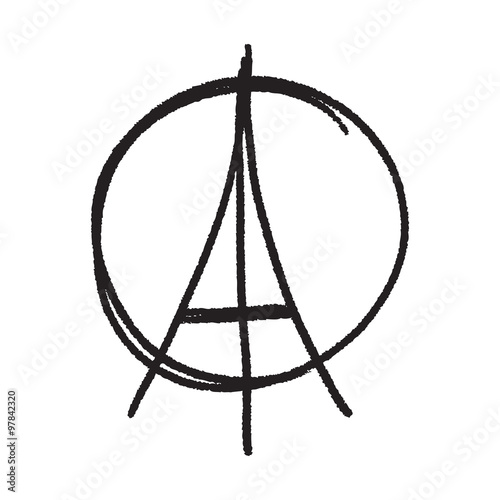 Freehand sketch of Eiffel Tower. Abstract banners Pray for France. Pray for killed victims and remembrance day.