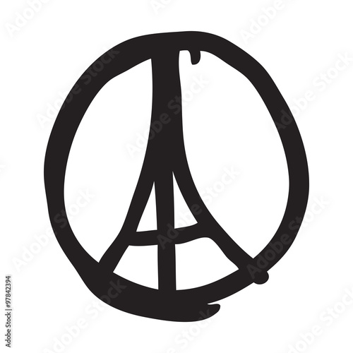 Freehand sketch of Eiffel Tower. Abstract banners Pray for France. Pray for killed victims and remembrance day.