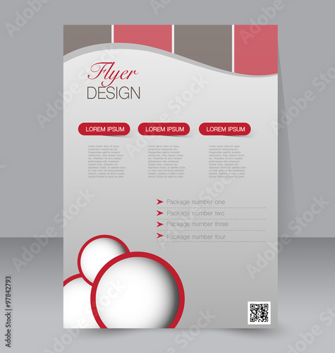 Flyer template. Business brochure. Editable A4 poster for design, education, presentation, website, magazine cover. Red and brown color.