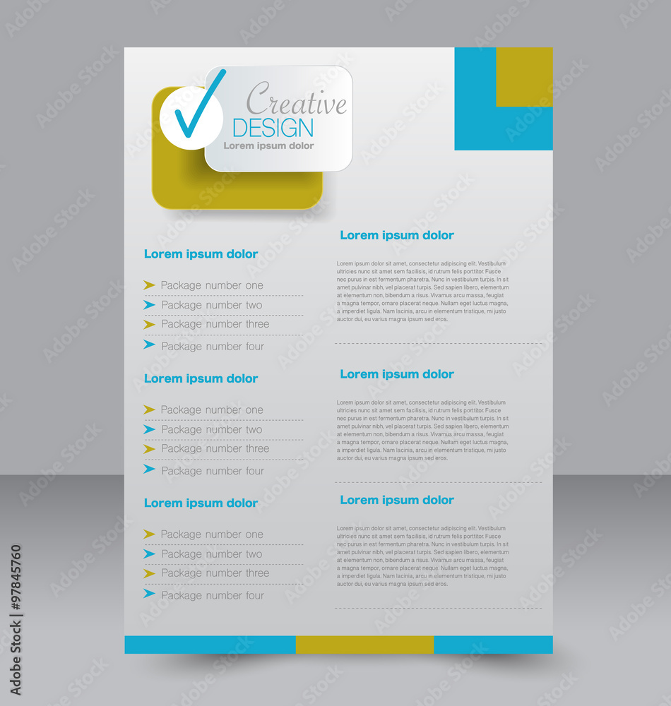 Brochure design. Flyer template. Editable A4 poster for business, education, presentation, website, magazine cover. Blue and orange color.