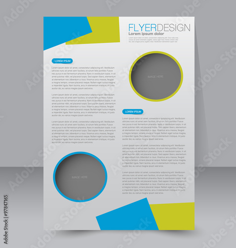 Brochure design. Flyer template. Editable A4 poster for business, education, presentation, website, magazine cover. Blue and green color.