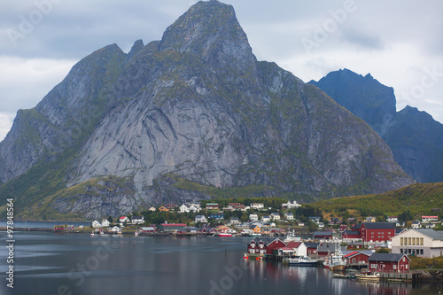 Photography Beautiful super wide-angle summer aerial view of Reine, Norway, Lofoten Islands,