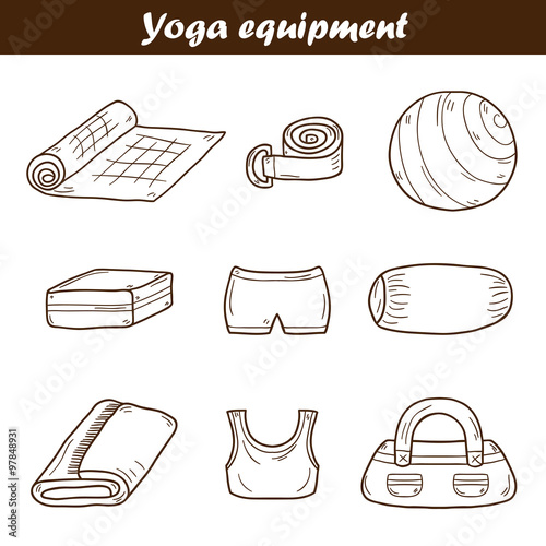 Set of yoga equipment icons