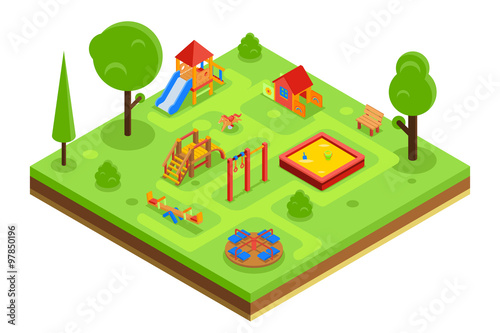 Childrens playground in isometric flat style. Vector illustration