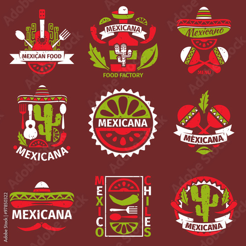 Mexican food grunge rubber vector stamps