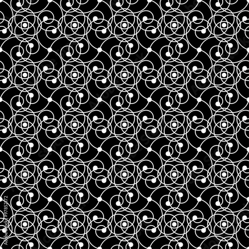 Seamless black and white vector background with curls