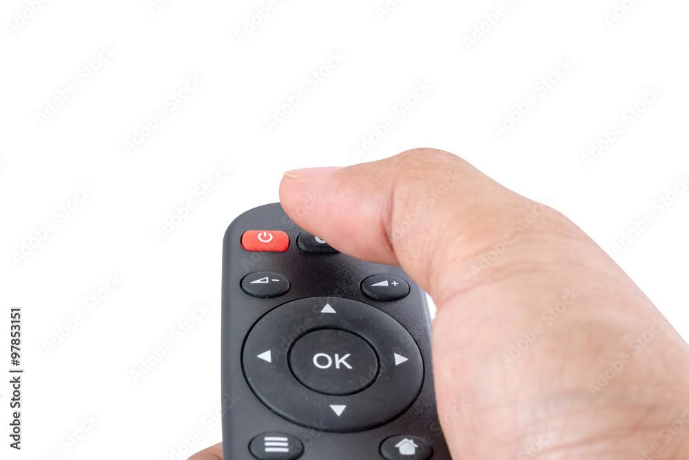 Remote control in hand over white background with clipping path Remote control in hand over white background with clipping path