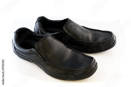 Black leather men's shoes white blackground