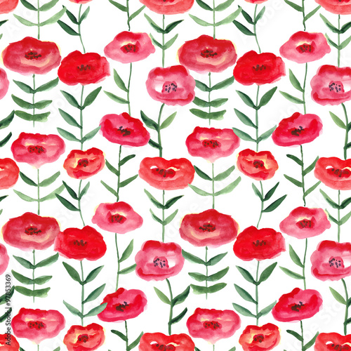 red warecolor flowers seamless pattern. vector illustration