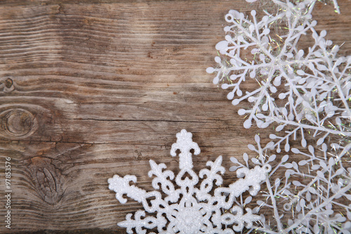 Christmas decorations on an old wooden table