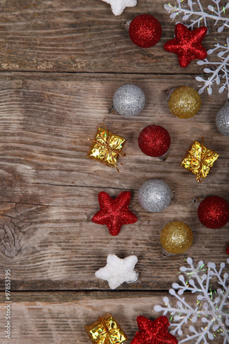 Christmas decorations on an old wooden table