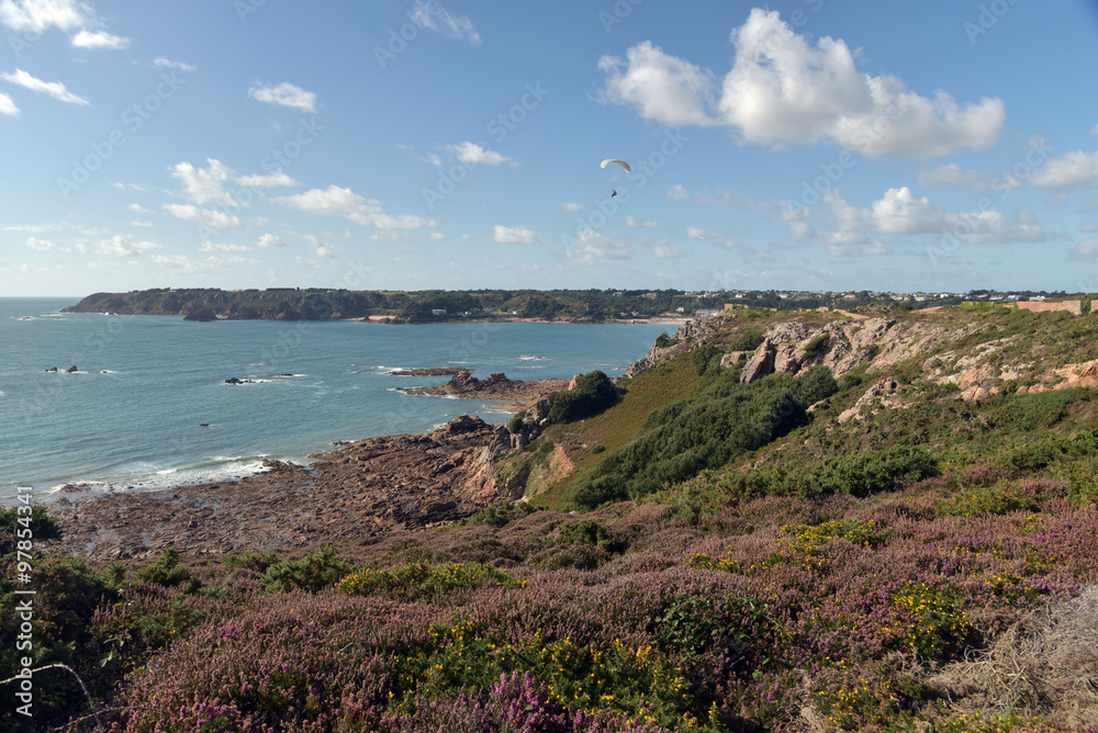 Hanggliders above Saint Brelades Bay, Jersey Hanggliders above Saint Brelades Bay, Jersey