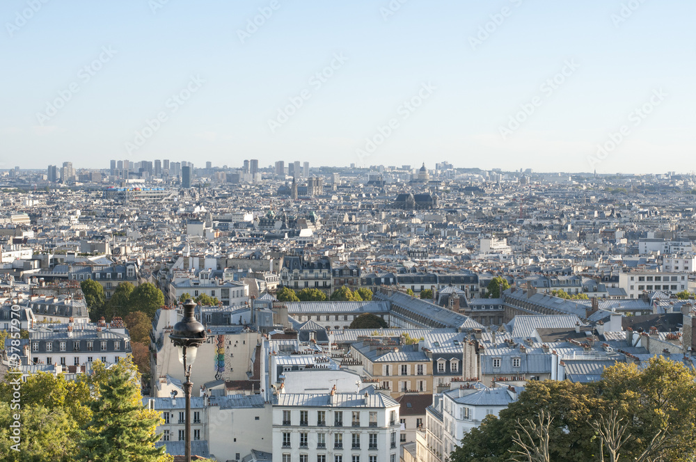Panoramic view of Paris photographed from above in the Montmartre