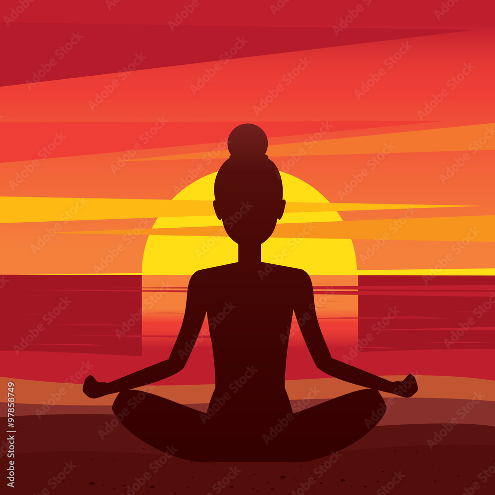 Woman sitting in yoga pose padmasana on the beach Woman sitting in yoga pose padmasana on the beach