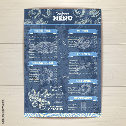 Vintage seafood menu design.