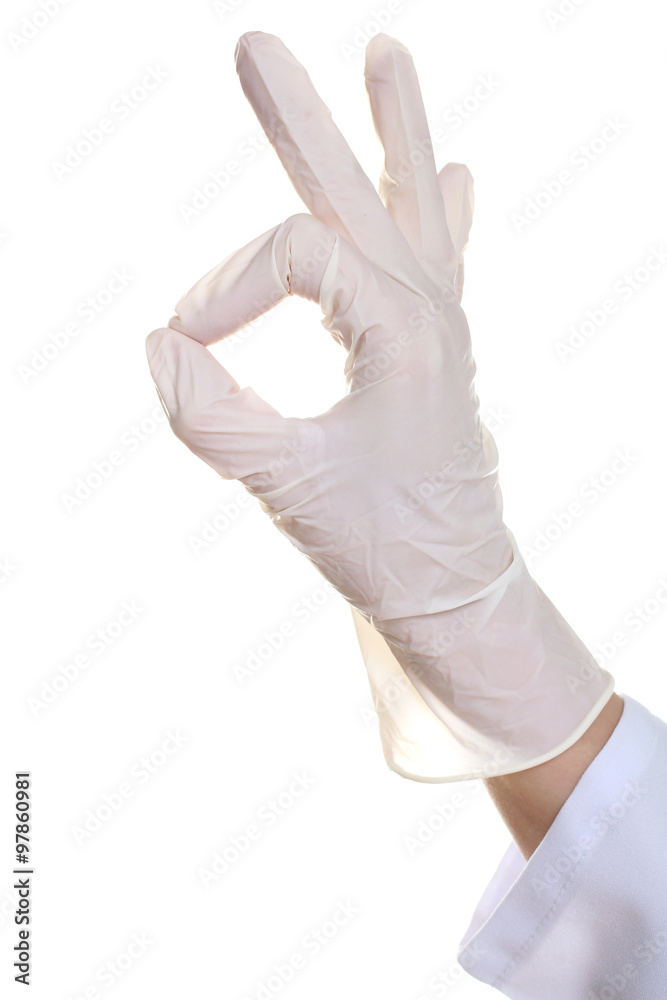 a doctor in a white coat and rubber glove isolated on white background a doctor in a white coat and rubber glove isolated on white background