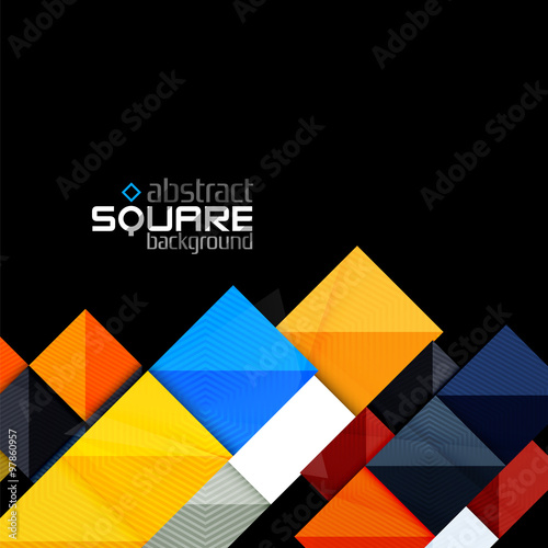 Glossy color squares on black. Geometric abstract background
