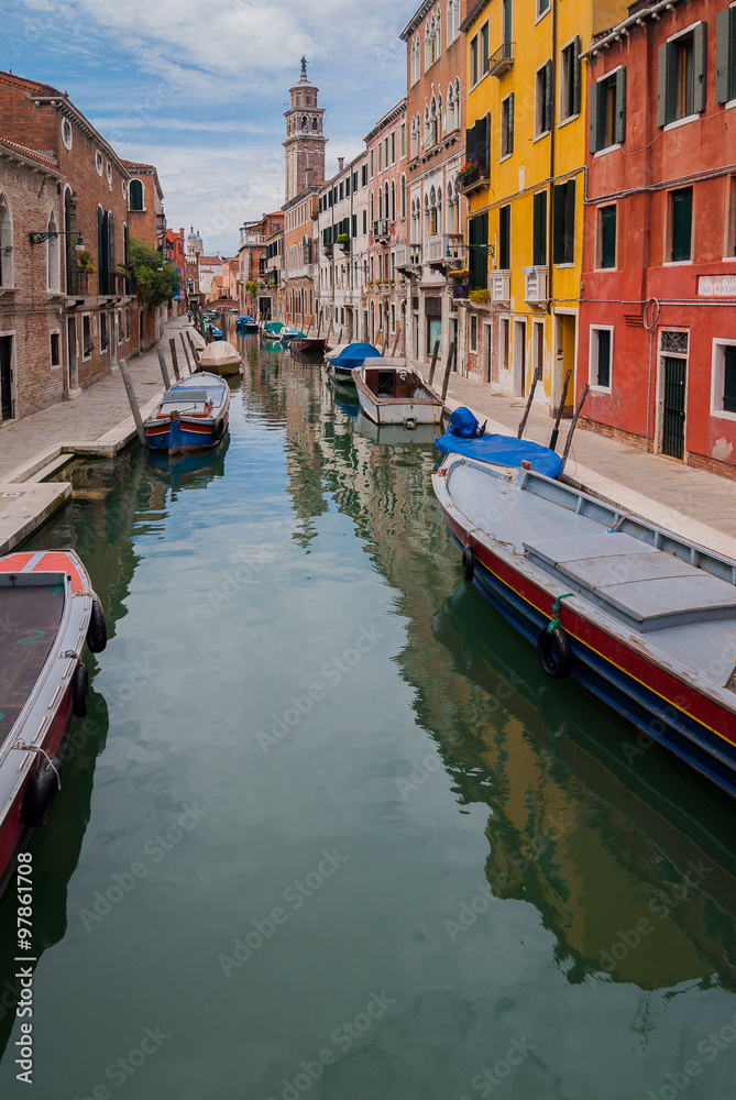 VENICE, ITALY - MAY 16, 2010: Boats at a channel in Venice, Ital