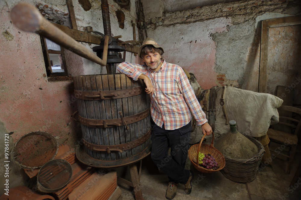 winemaker with grapes basket winemaker with grapes basket
