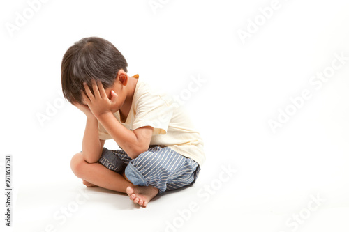 Angry sad child boy punishment ,solated on white background
