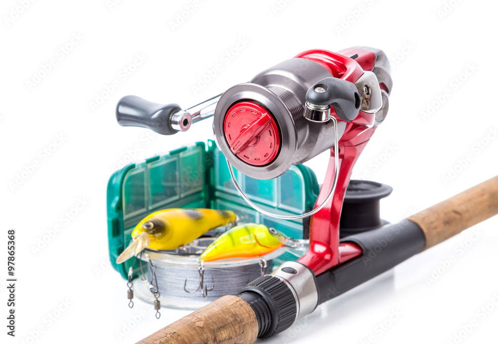 fishing tackles on white fishing tackles on white
