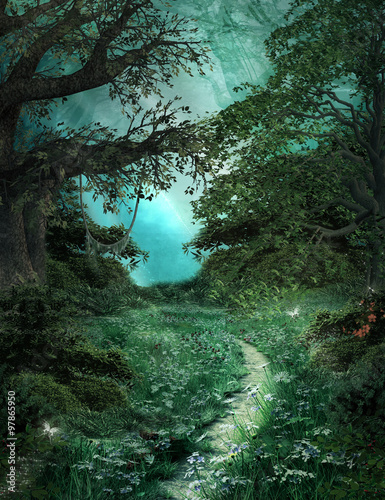 Pathway in the green magic forest