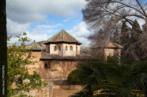 Part of the Alhambra Palace in the garden Granada Spain