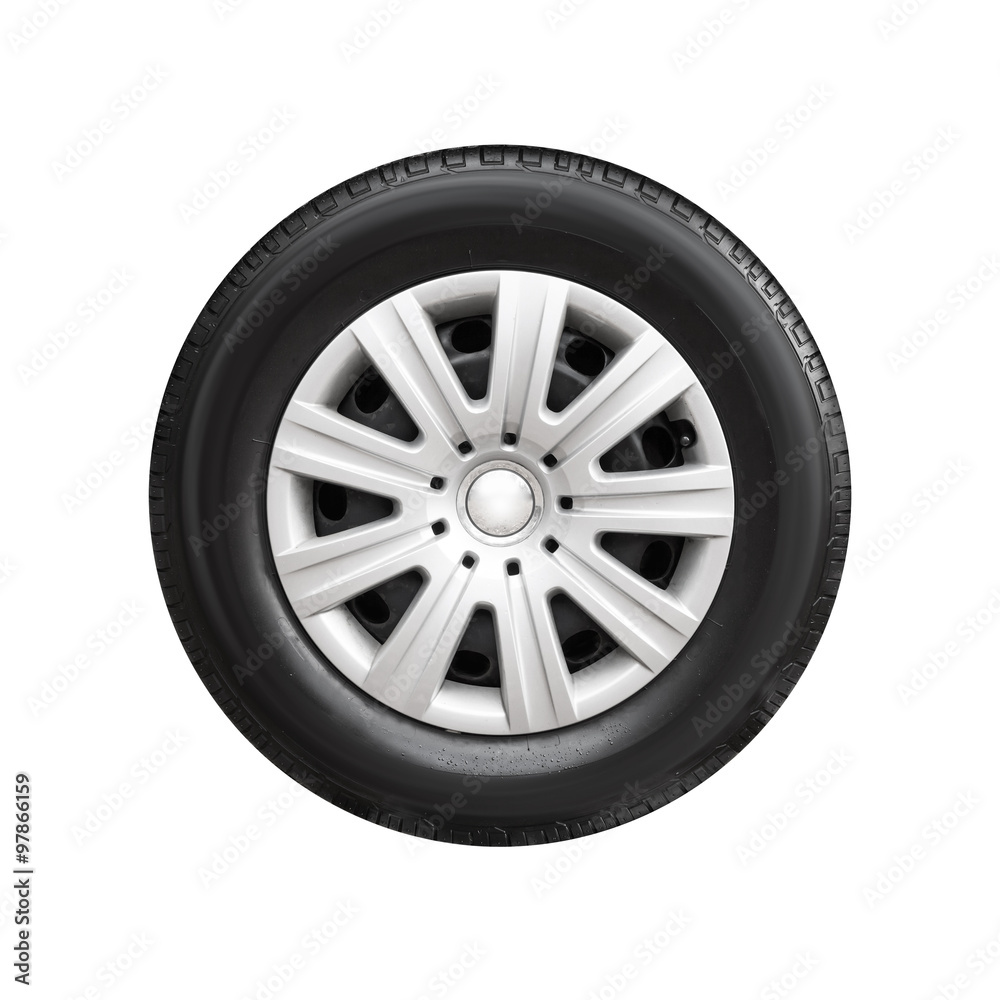 Car wheel with decorative plastic cover isolated